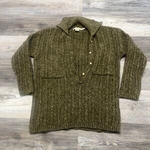 Vintage 90s Eddie Bauer Green Womens S‎ Petite Collared Knit Wool Sweater